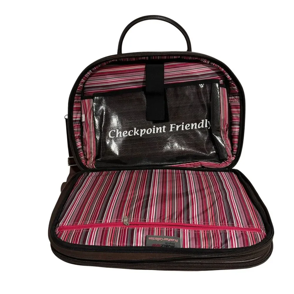 Mobile Edge ScanFast Element Briefcase Brown Leather and Canvas Pink Suede